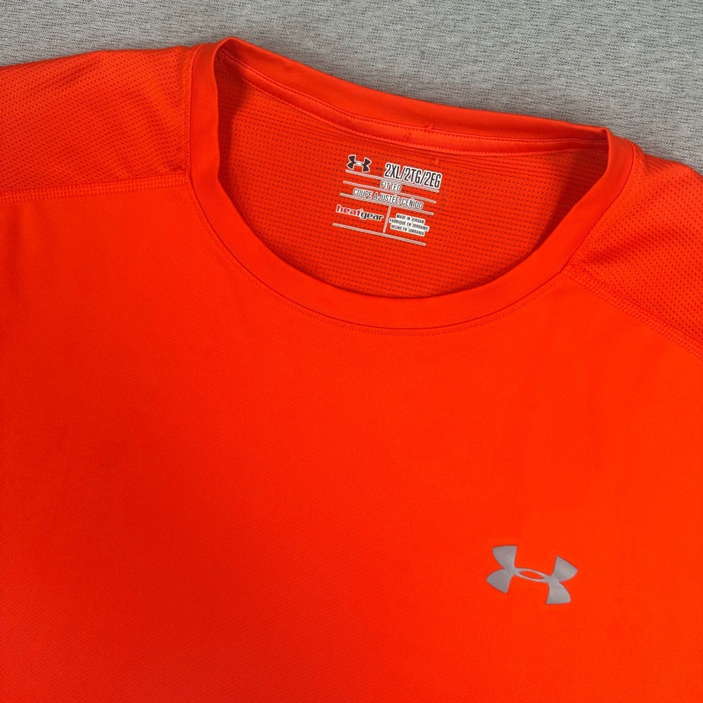 Under Armour Training Shirt Mens 2XL Orange HeatGear Fitted Short Sleeve Tee